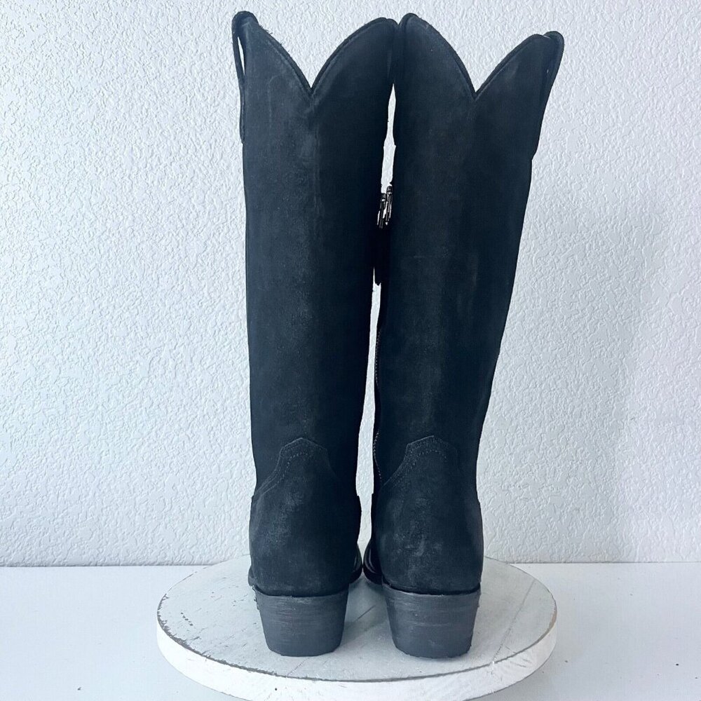 Lane PLAIN JANE Womens Cowboy Boots 8 Black Suede Western Style Cowgirl 16" Tall - Picture 3 of 14